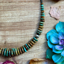 Load image into Gallery viewer, 23” Dark Green Turquoise Graduated Necklace – Sterling Silver &amp; Hematite
