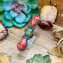 Load image into Gallery viewer, MJ Red Spiny &amp; Green Turquoise Adjustable Ring
