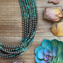 Load image into Gallery viewer, 20” Heishi Turquoise Necklace – 4mm Turquoise &amp; 5mm Sterling Silver Pearls
