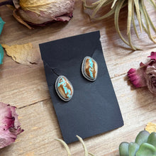 Load image into Gallery viewer, 29 - Sterling Silver Ribbon Royston Turquoise Stud Earrings by Jason Ogg
