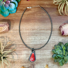 Load image into Gallery viewer, FREE Sterling Silver Pearl Necklace + MJ Red Spiny Oyster Pendant
