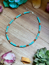 Load image into Gallery viewer, Turquoise &amp; Spiny Oyster Heishi Necklace – 14”
