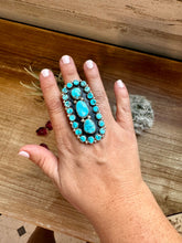 Load image into Gallery viewer, Big Ring - adjustable kingman turquoise ring and sterling silver
