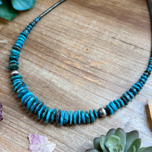 Load image into Gallery viewer, Dark Blue Turquoise Graduated Necklace with Sterling Silver Pearls &amp; Hematite – 23”
