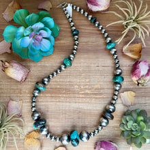 Load image into Gallery viewer, 29” Massive Turquoise Rondelle Necklace – Sterling Silver Pearls
