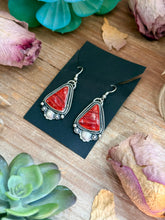 Load image into Gallery viewer, 62 - Sterling Silver Red Spiny Oyster Dangle Earrings by Shay Pfeiffer
