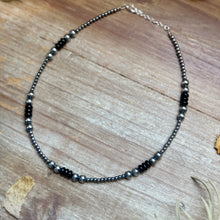 Load image into Gallery viewer, Sterling Silver Pearl &amp; Black Onyx Necklace – 15" Plus Extender
