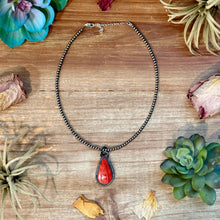 Load image into Gallery viewer, FREE Sterling Silver Pearl Necklace + MJ Red Spiny Oyster Teardrop Charm
