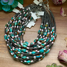 Load image into Gallery viewer, 15” Pink Conch &amp; Turquoise Necklace – Sterling Silver

