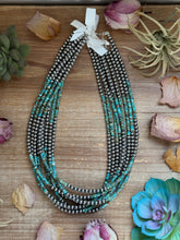 Load image into Gallery viewer, 20” Heishi Turquoise Necklace – 4mm Turquoise &amp; 5mm Sterling Silver Pearls
