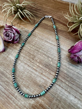 Load image into Gallery viewer, Green Turquoise &amp; Sterling Silver Pearl Necklace – 5mm – Handmade by The Bijoux FAB – 19"
