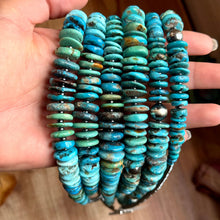 Load image into Gallery viewer, Dark Blue Turquoise Graduated Necklace with Hematite &amp; Sterling Silver Accents – 23”
