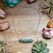 Load image into Gallery viewer, 87 - Sterling Silver Kingman Turquoise &amp; Mercury Dime Bar Necklace by Jason Ogg
