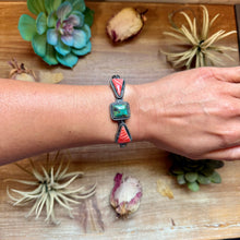 Load image into Gallery viewer, MJ Turquoise &amp; Red Spiny Oyster Sterling Silver Cuff
