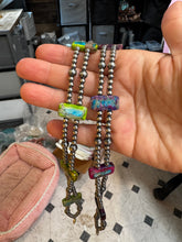 Load image into Gallery viewer, Green/Blue Double Strand Necklace – 13” Beaded – Sterling Silver Pearls &amp; Rectangle Variscite Turquoise
