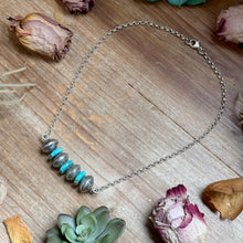 Load image into Gallery viewer, 87 - Sterling Silver Kingman Turquoise &amp; Mercury Dime Bar Necklace by Jason Ogg
