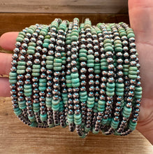 Load image into Gallery viewer, Green Turquoise &amp; Sterling Silver Pearl Necklace – 5mm – Handmade by The Bijoux FAB – 19"
