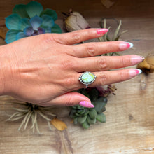 Load image into Gallery viewer, 129 - Sterling Silver Palomino Variscite Medicine Man Eye Stamped Stacking Ring by Jason Ogg
