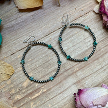 Load image into Gallery viewer, African Turquoise Star Hoop Earrings – 3mm Sterling Silver
