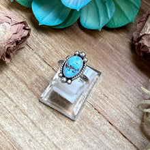 Load image into Gallery viewer, 141 - Sterling Silver Golden Hill Turquoise Medicine Man Eye Stamped Stacking Ring by Jason Ogg

