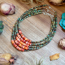 Load image into Gallery viewer, Green Turquoise &amp; Orange Spiny Oyster Fall Necklace
