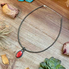 Load image into Gallery viewer, FREE Sterling Silver Pearl Necklace + MJ Oval Red Spiny Oyster Pendant
