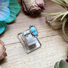 Load image into Gallery viewer, 141 - Sterling Silver Golden Hill Turquoise Medicine Man Eye Stamped Stacking Ring by Jason Ogg
