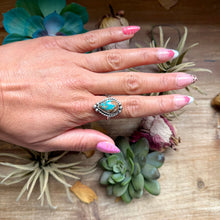 Load image into Gallery viewer, 135 - Sterling Silver Easter Blue Turquoise Medicine Man Eye Stamped Stacking Ring by Jason Ogg
