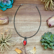 Load image into Gallery viewer, FREE Sterling Silver Pearl Necklace + MJ Oval Red Spiny Oyster Pendant
