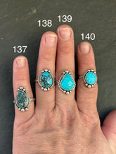 Load image into Gallery viewer, 140 - Sterling Silver Kingman Turquoise Medicine Man Eye Stamped Stacking Ring by Jason Ogg
