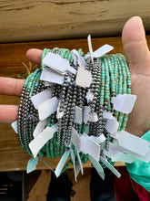 Load image into Gallery viewer, 3 mm Sterling Silver Pearls choker with magnesite green turquoise heishi - western jewelry
