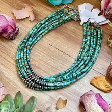 Load image into Gallery viewer, African Turquoise Heishi &amp; Sterling Silver Pearl Necklace
