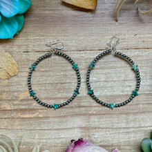 Load image into Gallery viewer, African Turquoise Star Hoop Earrings – 3mm Sterling Silver
