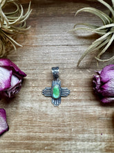 Load image into Gallery viewer, Zia Symbol Pendant with Sonoran Gold Turquoise – Sterling Silver – Native Made by K. Billah – Fits 8mm
