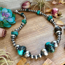 Load image into Gallery viewer, 29” Massive Turquoise Rondelle Necklace – Sterling Silver Pearls
