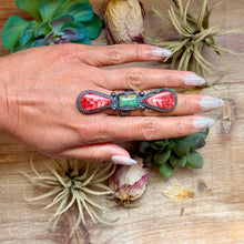 Load image into Gallery viewer, MJ Red Spiny &amp; Green Turquoise Adjustable Ring
