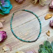 Load image into Gallery viewer, African Turquoise Heishi &amp; Sterling Silver Pearl Necklace

