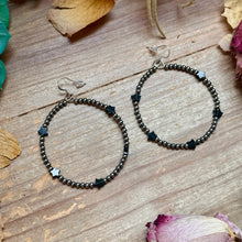 Load image into Gallery viewer, Black Onyx Star Hoop Earrings – 3mm Sterling Silver
