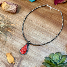 Load image into Gallery viewer, FREE Sterling Silver Pearl Necklace + MJ Red Spiny Oyster Teardrop Charm
