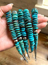 Load image into Gallery viewer, Dark Blue Turquoise Graduated Necklace with Sterling Silver Pearls &amp; Hematite – 23”
