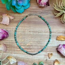 Load image into Gallery viewer, African Turquoise Heishi &amp; Sterling Silver Pearl Necklace
