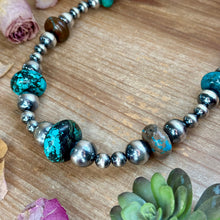 Load image into Gallery viewer, 22” Massive Turquoise Rondelle Necklace – Sterling Silver Pearls
