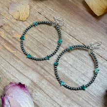 Load image into Gallery viewer, African Turquoise Star Hoop Earrings – 3mm Sterling Silver
