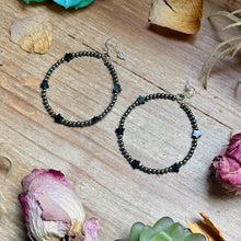 Load image into Gallery viewer, Black Onyx Star Hoop Earrings – 3mm Sterling Silver
