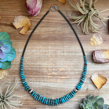 Load image into Gallery viewer, Dark Blue Turquoise Graduated Necklace with Sterling Silver Pearls &amp; Hematite – 23”

