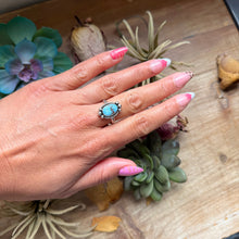 Load image into Gallery viewer, 141 - Sterling Silver Golden Hill Turquoise Medicine Man Eye Stamped Stacking Ring by Jason Ogg
