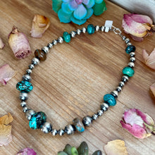 Load image into Gallery viewer, 22” Massive Turquoise Rondelle Necklace – Sterling Silver Pearls
