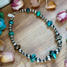 Load image into Gallery viewer, 22” Massive Turquoise Rondelle Necklace – Sterling Silver Pearls
