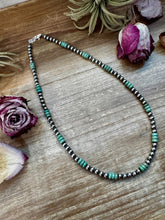 Load image into Gallery viewer, Green Turquoise &amp; Sterling Silver Pearl Necklace – 5mm – Handmade by The Bijoux FAB – 19"
