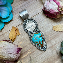 Load image into Gallery viewer, 72 - Sterling Silver Mine #8 Turquoise &amp; Buffalo Nickel Pendant by Shay Pfeiffer
